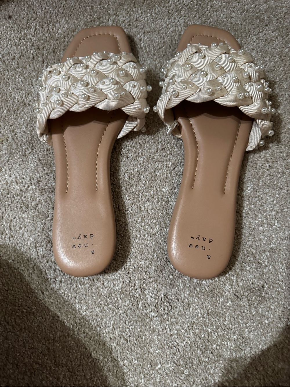 a new day Cream Braided Pearl Slide Sandals with Tan Footbed